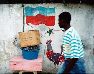 [photo of man and Haitian flag]