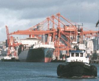 Photo: Container cranes unloading a ship