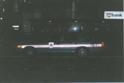 A police car in downtown Seattle the evening of the demonstration.