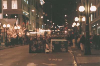 Pine Street during an evening of confrontations.