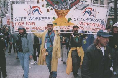 United Steel Workers of America members chanting.